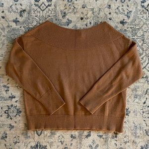 Off-the-Shoulder Anthro Sweater in Camel